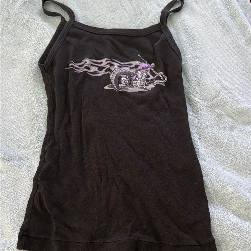 Black Tank Top with Motorcycle Design